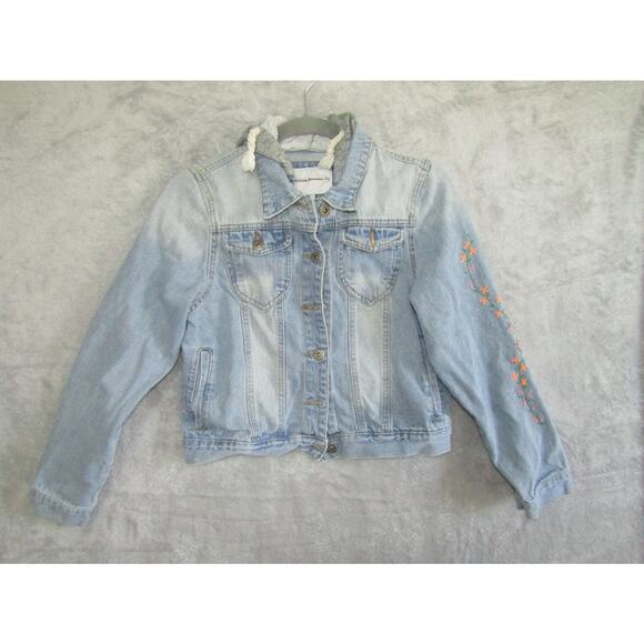 The Style Between Us Girls S Light Wash Denim Jacket Embroidered Butterfly Hoo - Picture 1 of 11